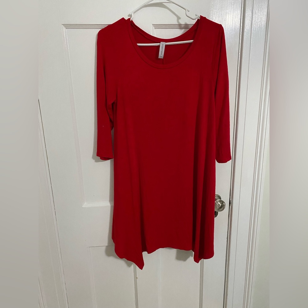 Red Peppermint tunic, 3/4 sleeves